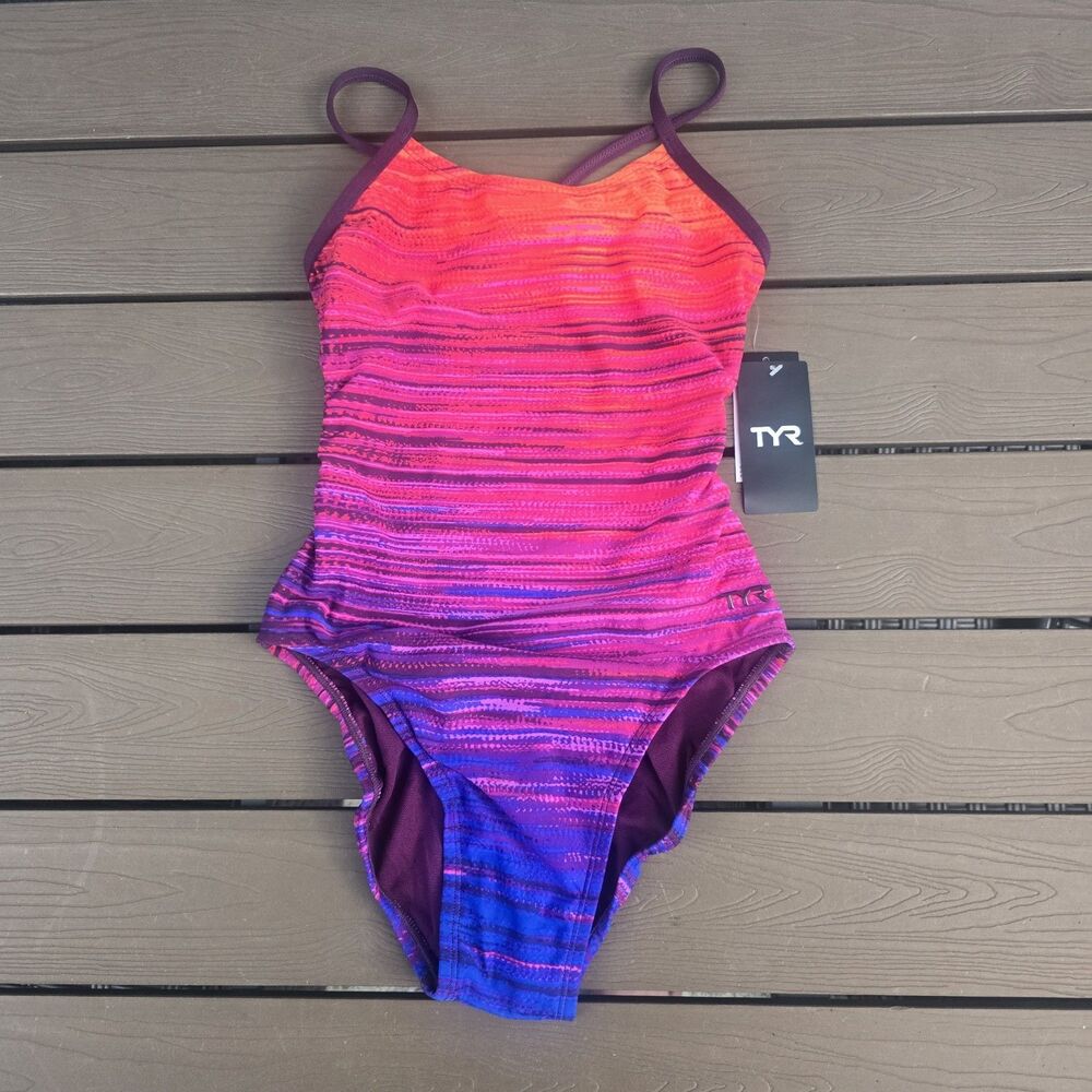 TYR Women's Durafast Elite Azama Ombre Cutoutfit One Piece Swimsuit Sz 28 New